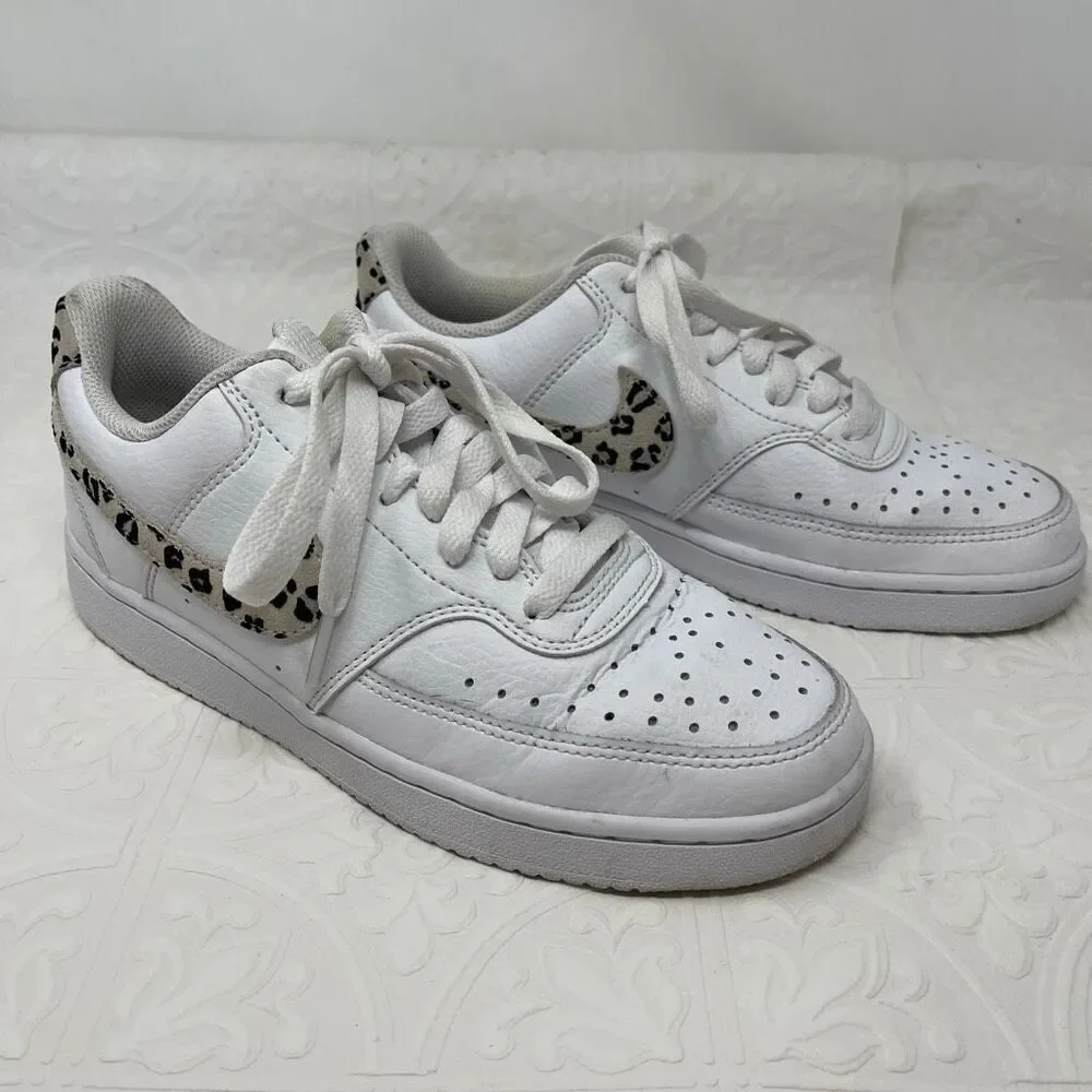 Nike Court Vision Low 'Leopard Swoosh' women's sneakers in white Sz 6.5